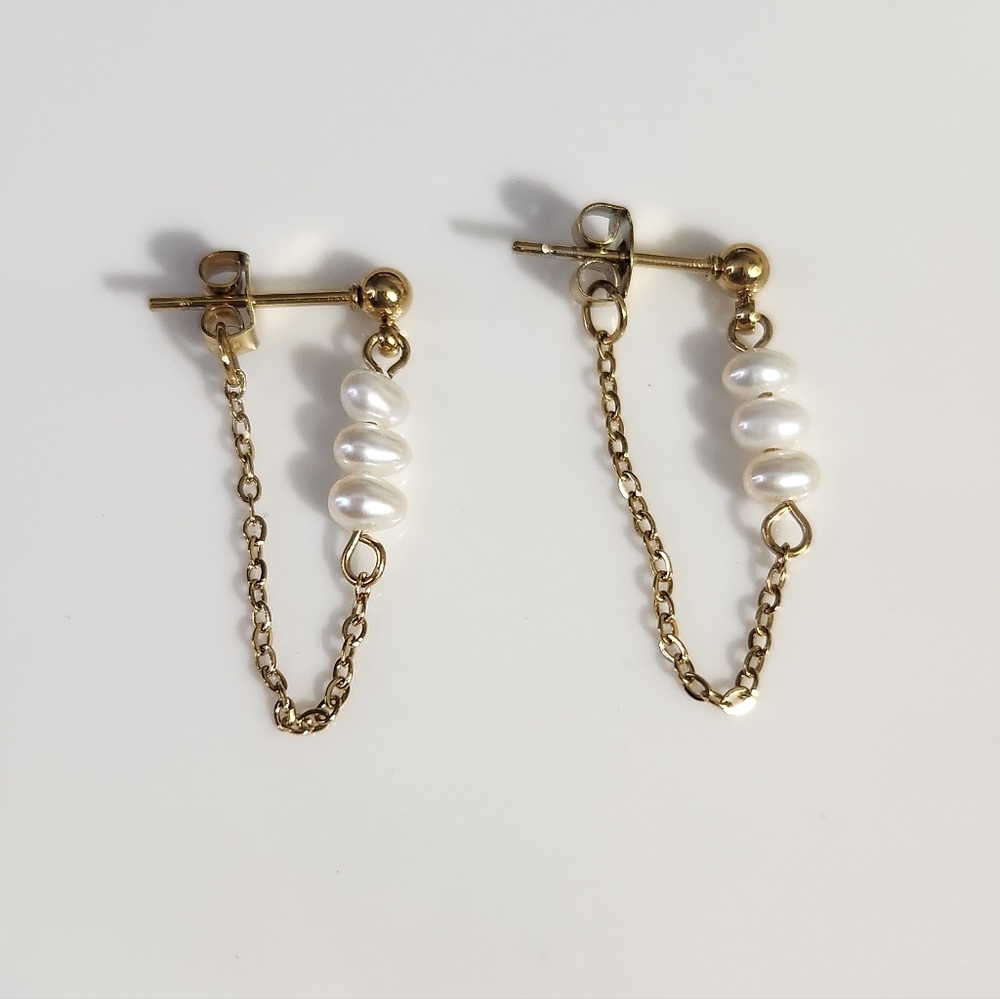 Gold dainty  Baby Pearl Chain Earrings